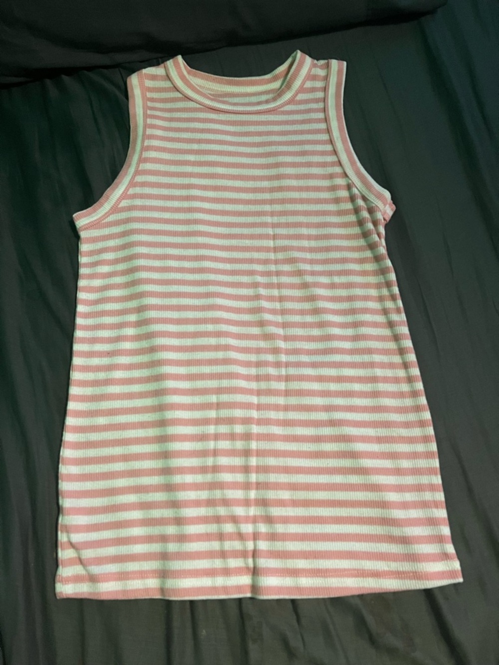 just be Pink and White Striped Ribbed Tank Top